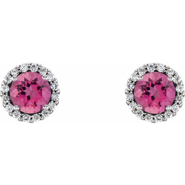 Round 3mm Natural Pink Tourmaline & 1/10 CTW Natural Diamond Earrings