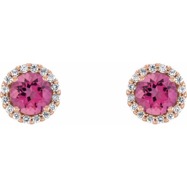 Round 3mm Natural Pink Tourmaline & 1/10 CTW Natural Diamond Earrings