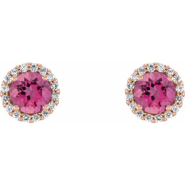 Round 3.5mm Natural Pink Tourmaline & 1/10 CTW Natural Diamond Earrings