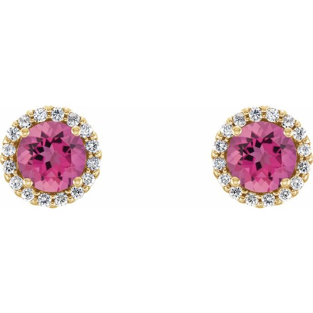 Round 3mm Natural Pink Tourmaline & 1/10 CTW Natural Diamond Earrings