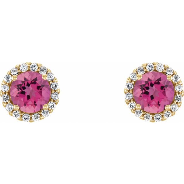 Round 5.5mm Natural Pink Tourmaline & 1/8 CTW Natural Diamond Earrings