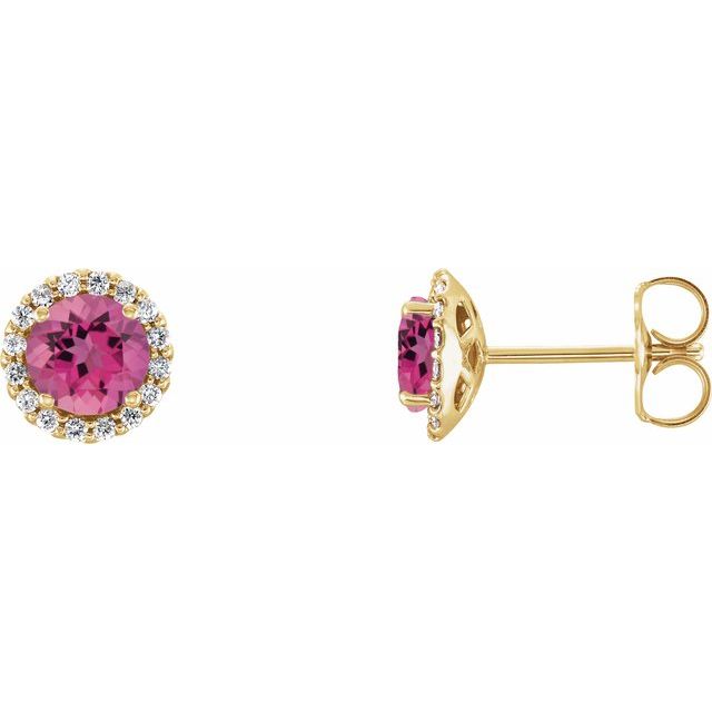 Round 3mm Natural Pink Tourmaline & 1/10 CTW Natural Diamond Earrings
