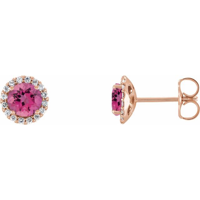 Round 3mm Natural Pink Tourmaline & 1/10 CTW Natural Diamond Earrings