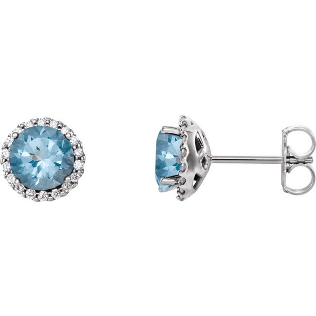 Round 3.5mm Natural Aquamarine & 1/10 CTW Natural Diamond Earrings