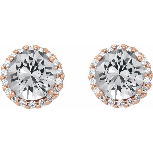 Round 6mm Natural White Sapphire & 1/8 CTW Natural Diamond Earrings