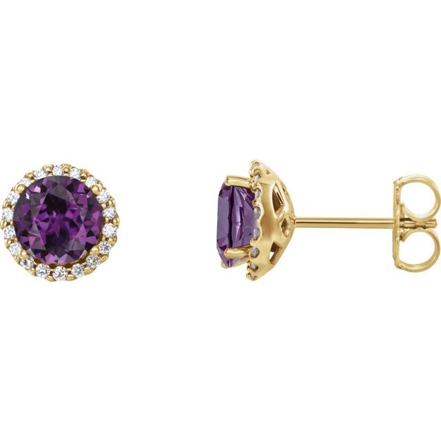 Round 6mm Lab-Grown Alexandrite & 1/8 CTW Natural Diamond Earrings