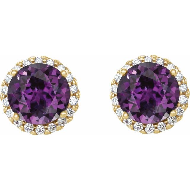 Round 6mm Lab-Grown Alexandrite & 1/8 CTW Natural Diamond Earrings