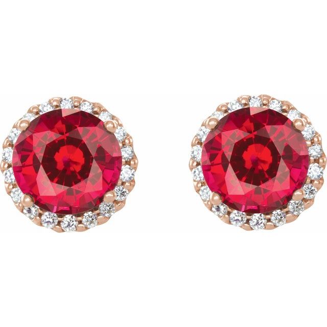 Round 6mm Lab-Grown Ruby & 1/8 CTW Natural Diamond Earrings