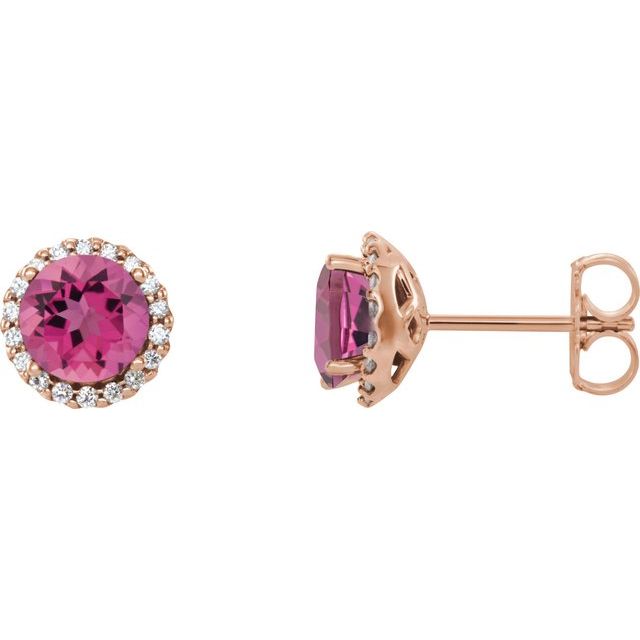 Round 6mm Natural Pink Tourmaline & 1/8 CTW Natural Diamond Earrings