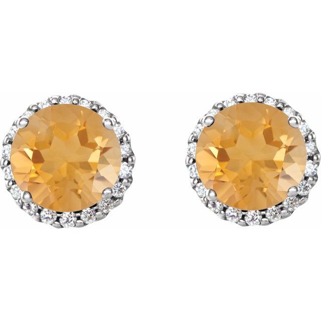 Round 5mm Natural Citrine & 1/8 CTW Natural Diamond Earrings