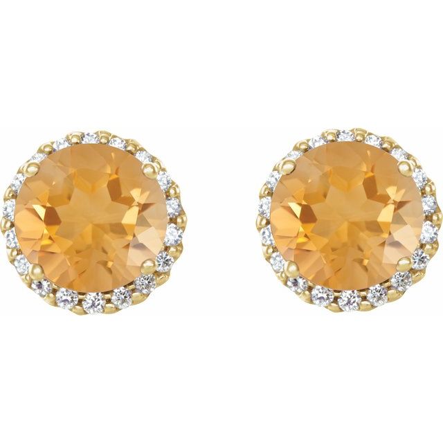 Round 3mm Natural Citrine & 1/10 CTW Natural Diamond Earrings