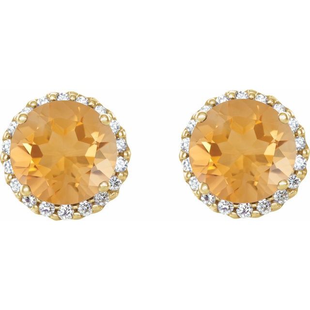 Round 5mm Natural Citrine & 1/8 CTW Natural Diamond Earrings