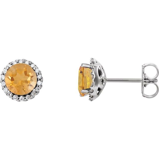 Round 5mm Natural Citrine & 1/8 CTW Natural Diamond Earrings