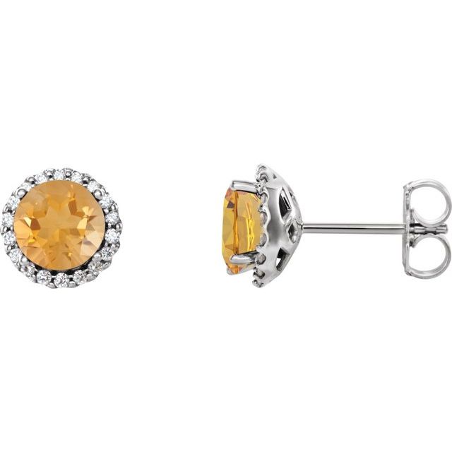 Round 3.5mm Natural Citrine & 1/10 CTW Natural Diamond Earrings