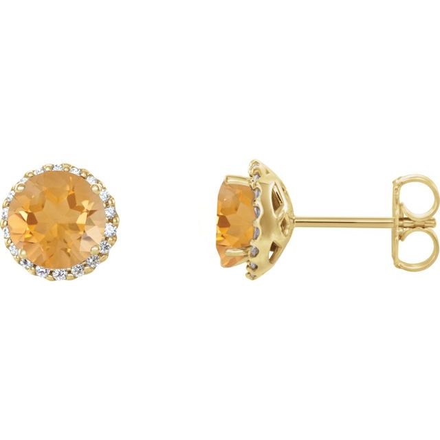 Round 3.5mm Natural Citrine & 1/10 CTW Natural Diamond Earrings