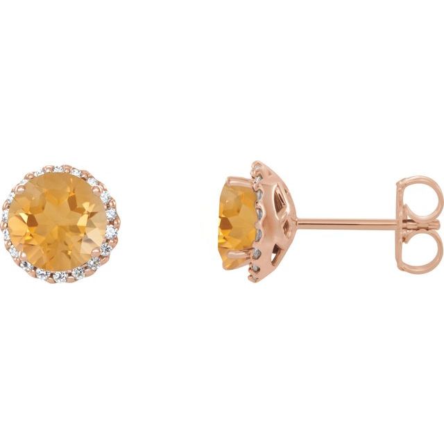 Round 5.5mm Natural Citrine & 1/8 CTW Natural Diamond Earrings