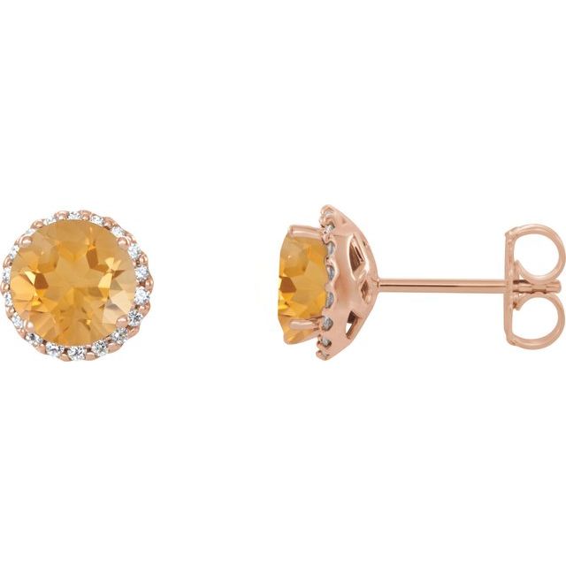 Round 3.5mm Natural Citrine & 1/10 CTW Natural Diamond Earrings
