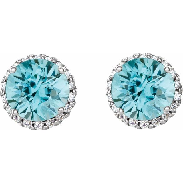 Round 3.5mm Natural Blue Zircon & 1/10 CTW Natural Diamond Earrings