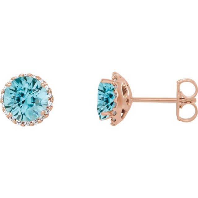 Round 4mm Natural Blue Zircon & 1/10 CTW Natural Diamond Earrings
