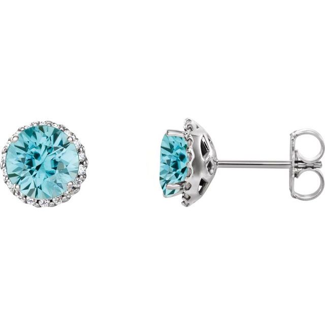 Round 4.5mm Natural Blue Zircon & 1/10 CTW Natural Diamond Earrings