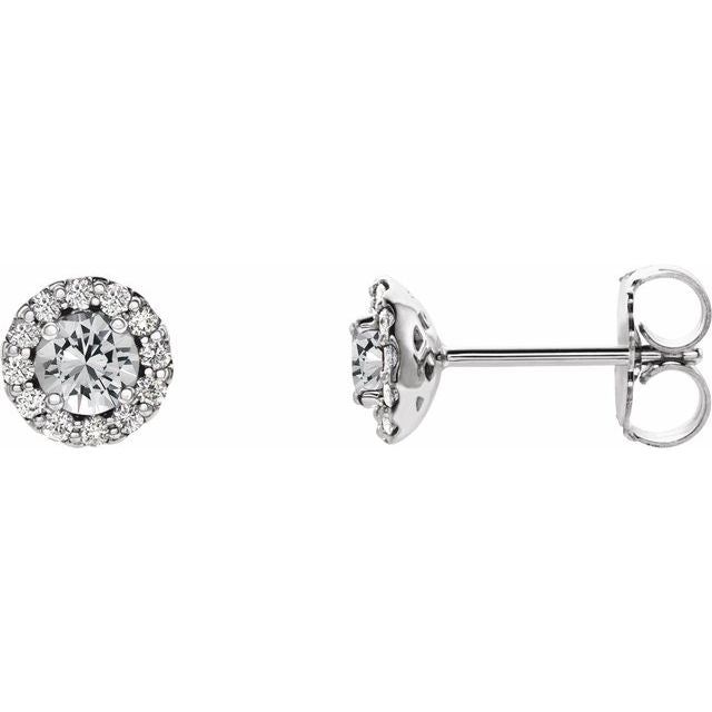 Round 5mm Natural White Sapphire & 1/8 CTW Natural Diamond Earrings