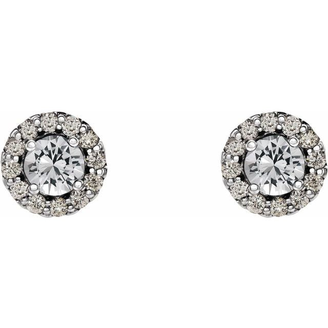 Round 4.5mm Natural White Sapphire & 1/10 CTW Natural Diamond Earrings