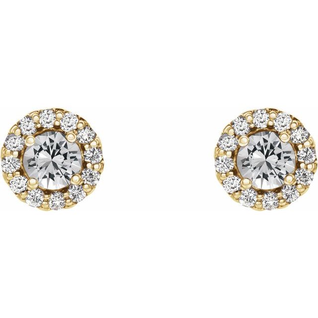 Round 6mm Natural White Sapphire & 1/8 CTW Natural Diamond Earrings