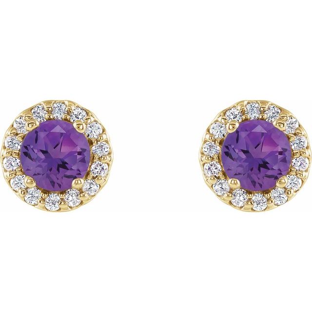 Round 5.5mm Natural Amethyst & 1/8 CTW Natural Diamond Earrings