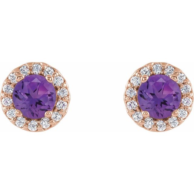 Round 5.5mm Natural Amethyst & 1/8 CTW Natural Diamond Earrings