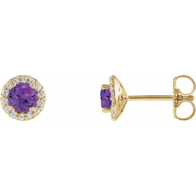 Round 5.5mm Natural Amethyst & 1/8 CTW Natural Diamond Earrings