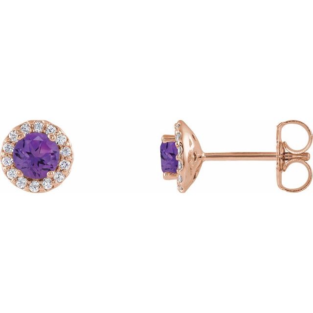 Round 5.5mm Natural Amethyst & 1/8 CTW Natural Diamond Earrings