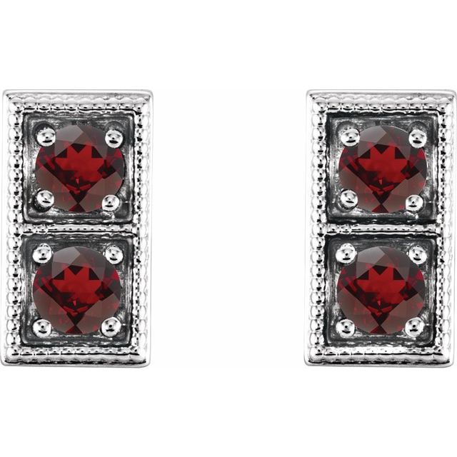 Round Natural Mozambique Garnet Two-Stone Earrings
