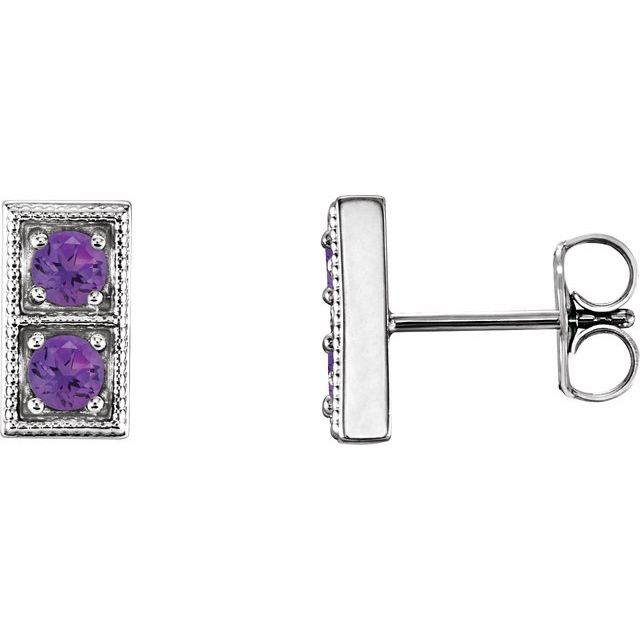 Round Natural Amethyst Two-Stone Earrings