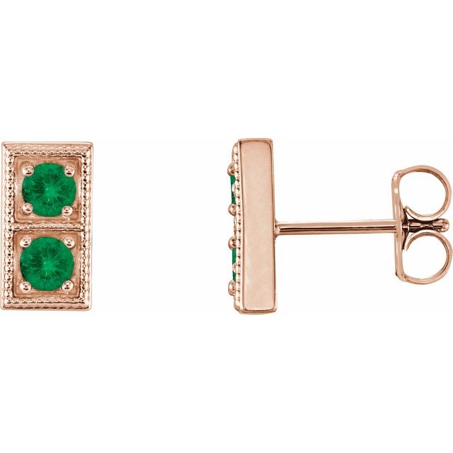 Round Natural Emerald Two-Stone Earrings