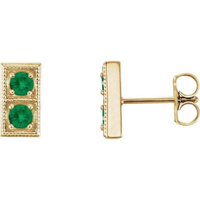 Round Natural Emerald Two-Stone Earrings
