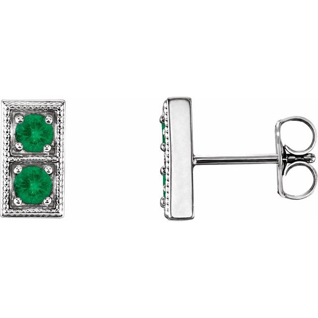 Round Natural Emerald Two-Stone Earrings
