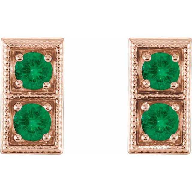 Round Natural Emerald Two-Stone Earrings
