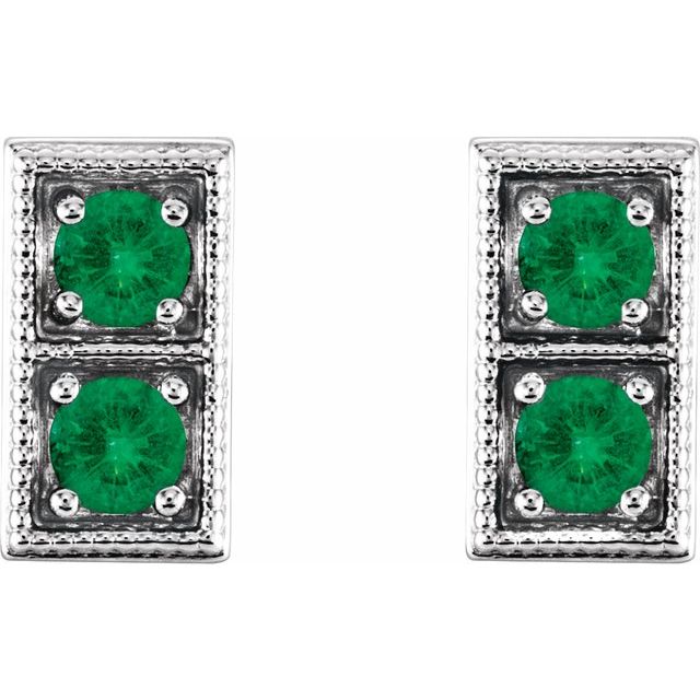 Round Natural Emerald Two-Stone Earrings