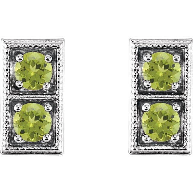 Round Natural Peridot Two-Stone Earrings