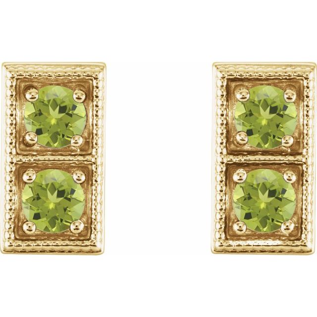 Round Natural Peridot Two-Stone Earrings