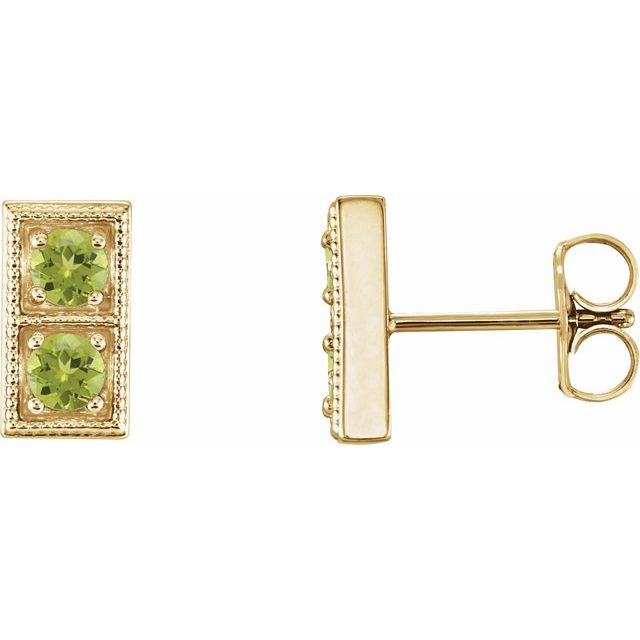 Round Natural Peridot Two-Stone Earrings