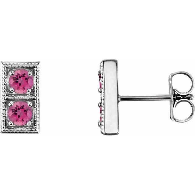 Round Natural Pink Tourmaline Two-Stone Earrings