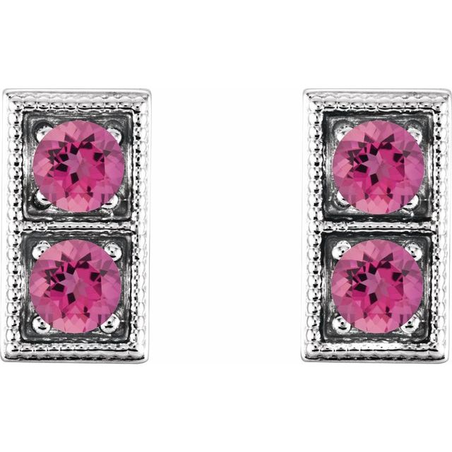 Round Natural Pink Tourmaline Two-Stone Earrings