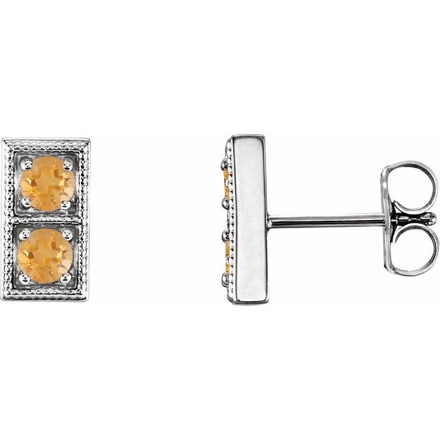 Round Natural Citrine Two-Stone Earrings