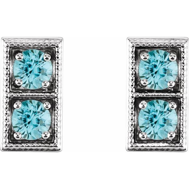 Round Natural Blue Zircon Two-Stone Earrings