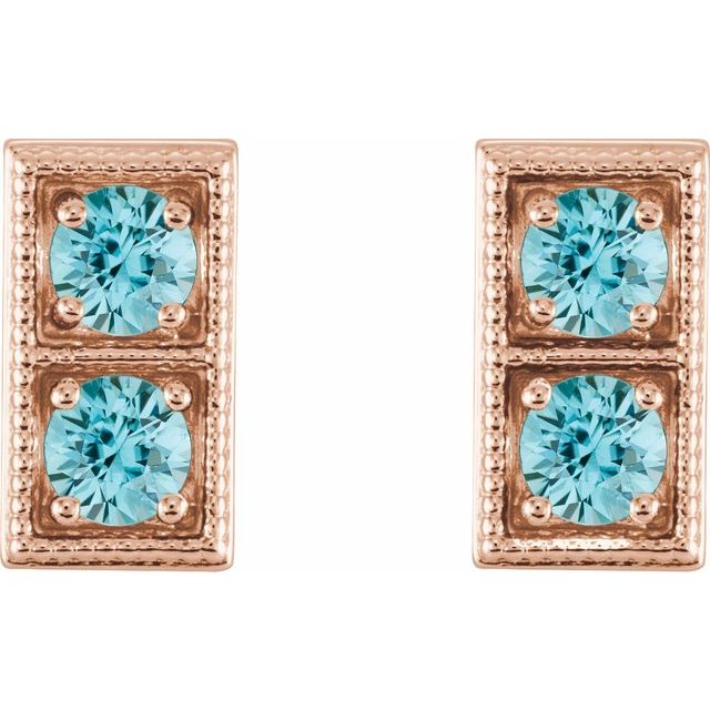 Round Natural Blue Zircon Two-Stone Earrings