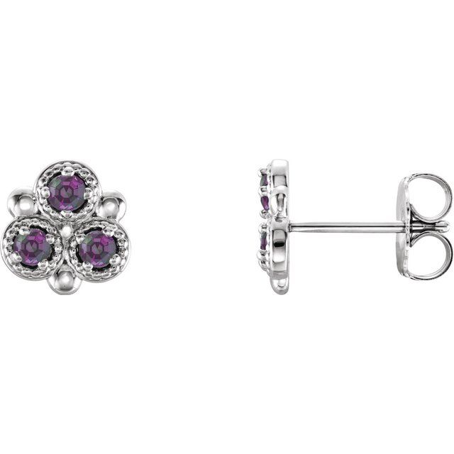 Round Lab-Grown Alexandrite Three-Stone Earrings