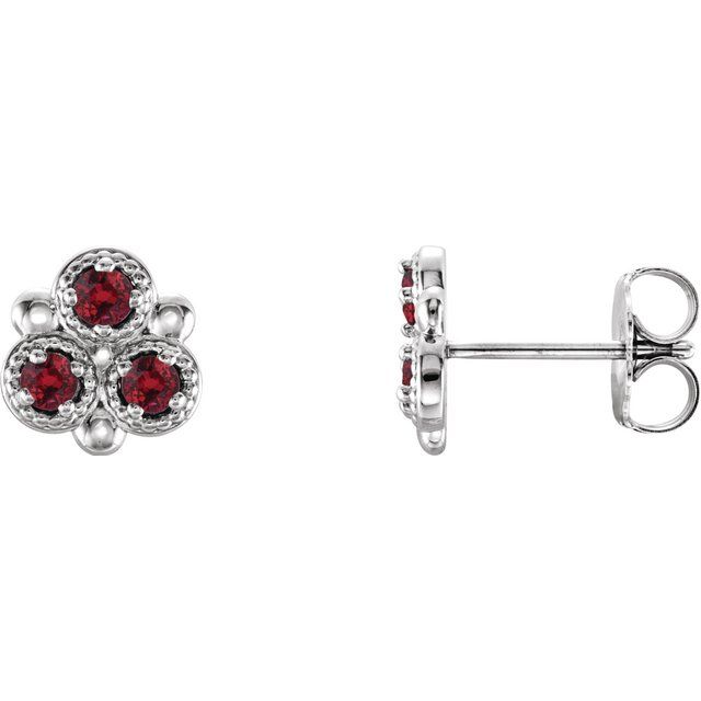 Round Natural Ruby Three-Stone Earrings