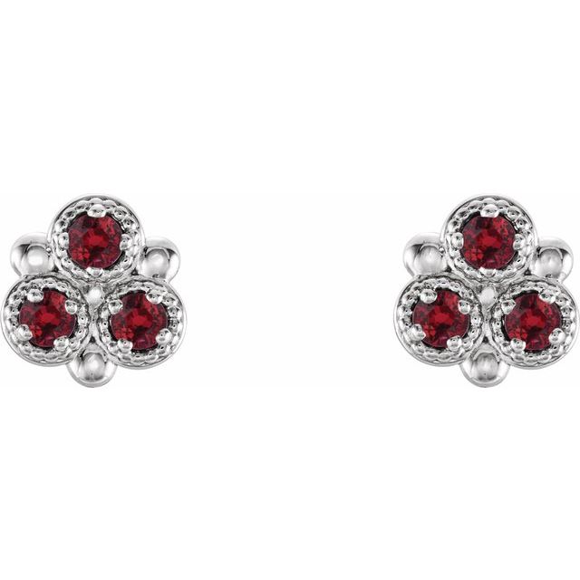 Round Lab-Grown Ruby Three-Stone Earrings