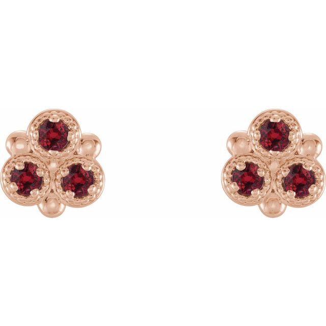 Round Natural Ruby Three-Stone Earrings